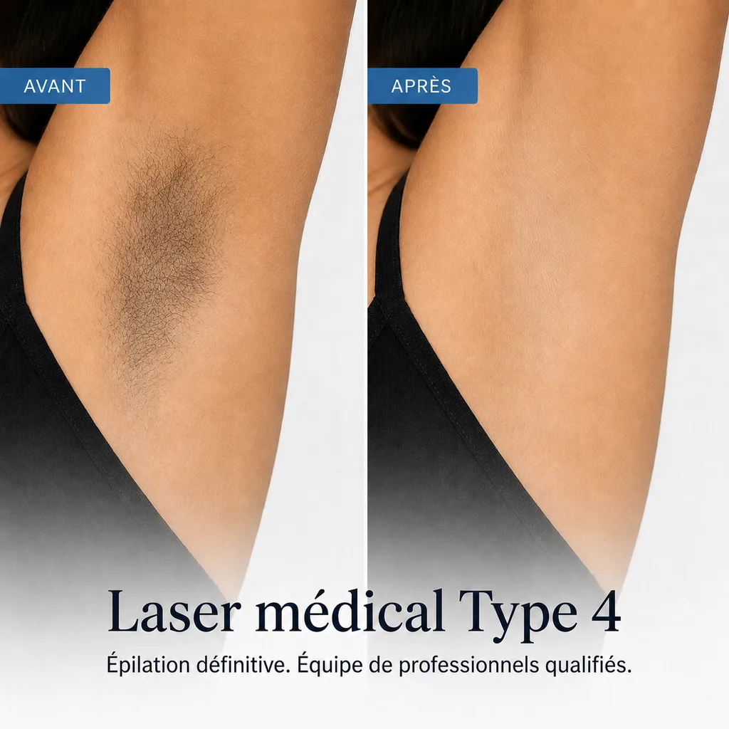 Résultat avant/après épilation laser des aisselles
