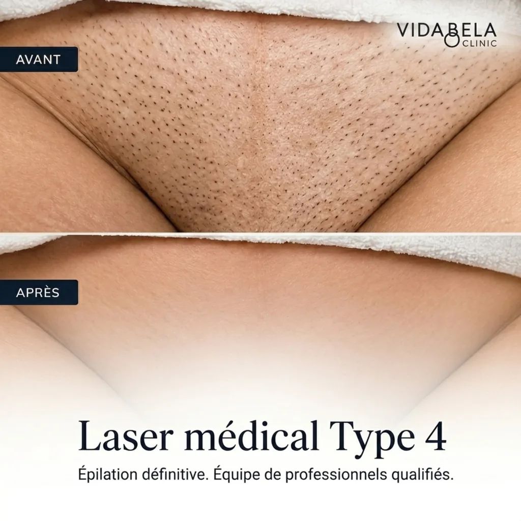 Résultat avant/après épilation laser du maillot