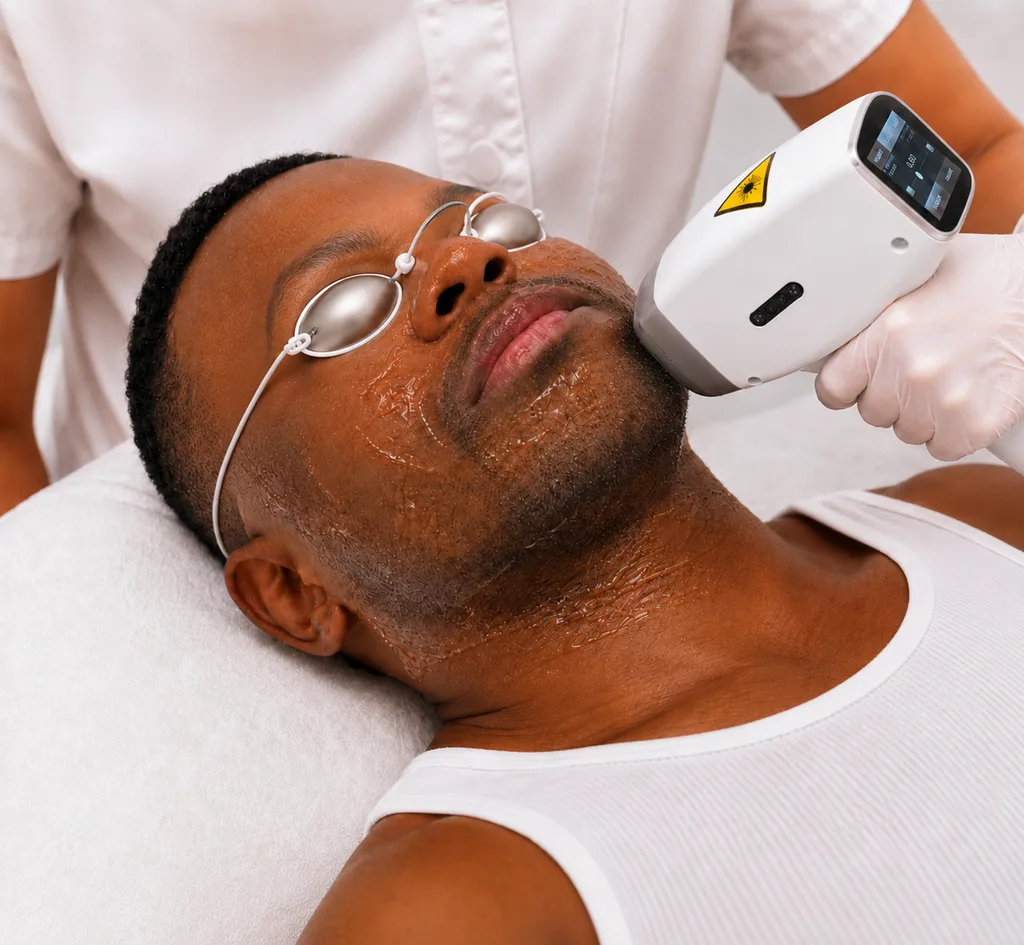 Séance d'épilation laser sur peau foncée
