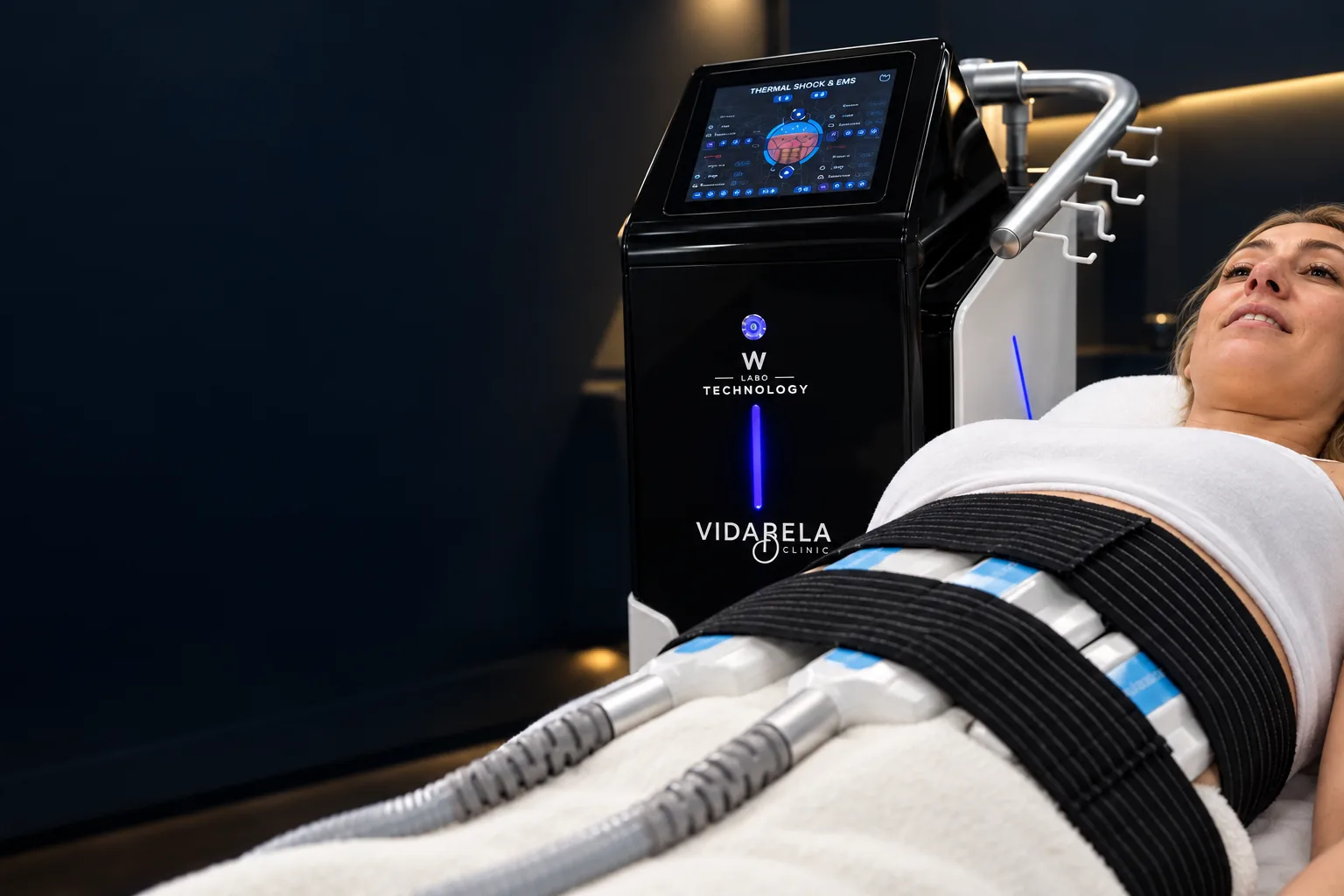 Appareil CryoSculpting VidaBela et applicateurs pendant le traitement