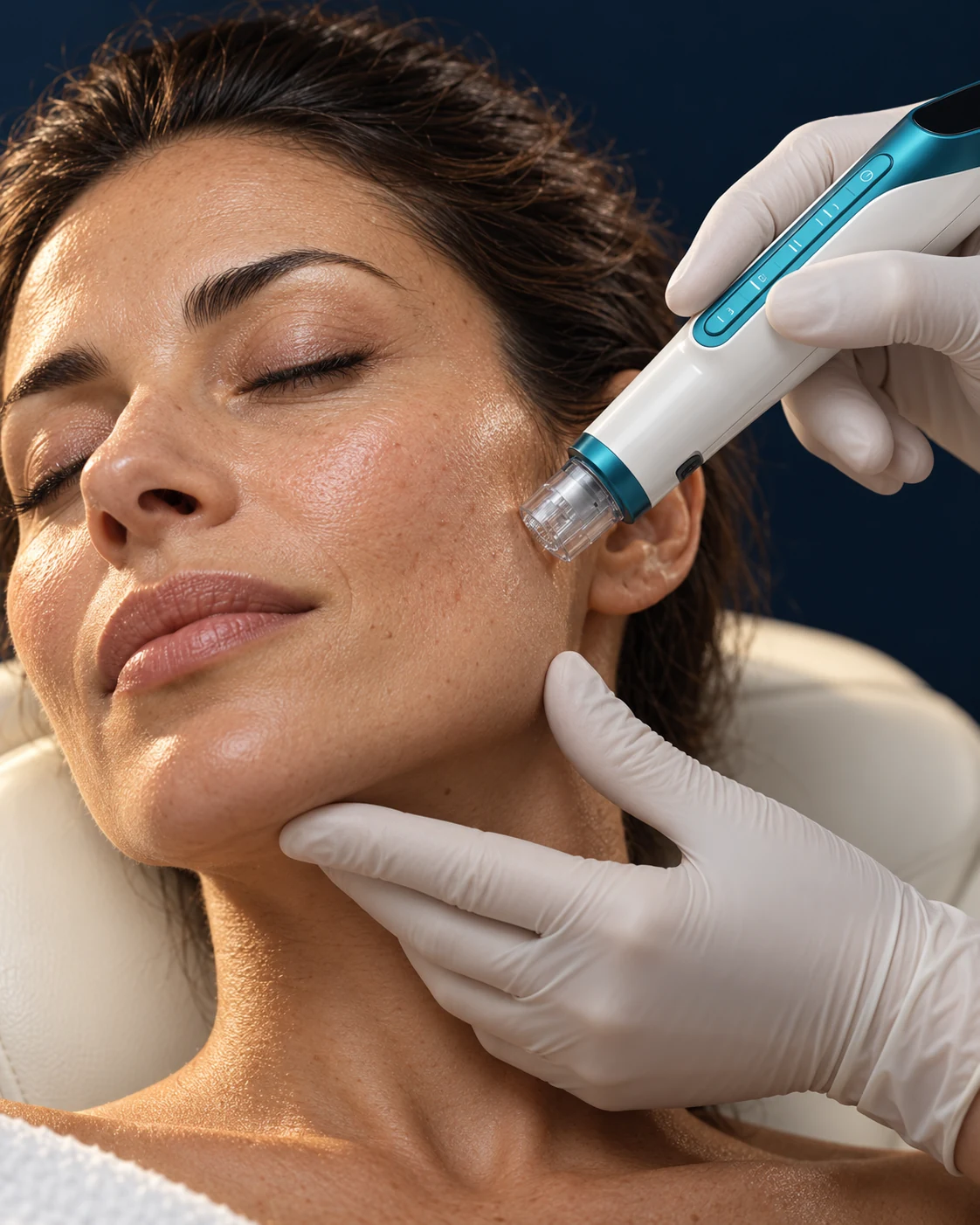Illustration du microneedling sur la joue d'une femme