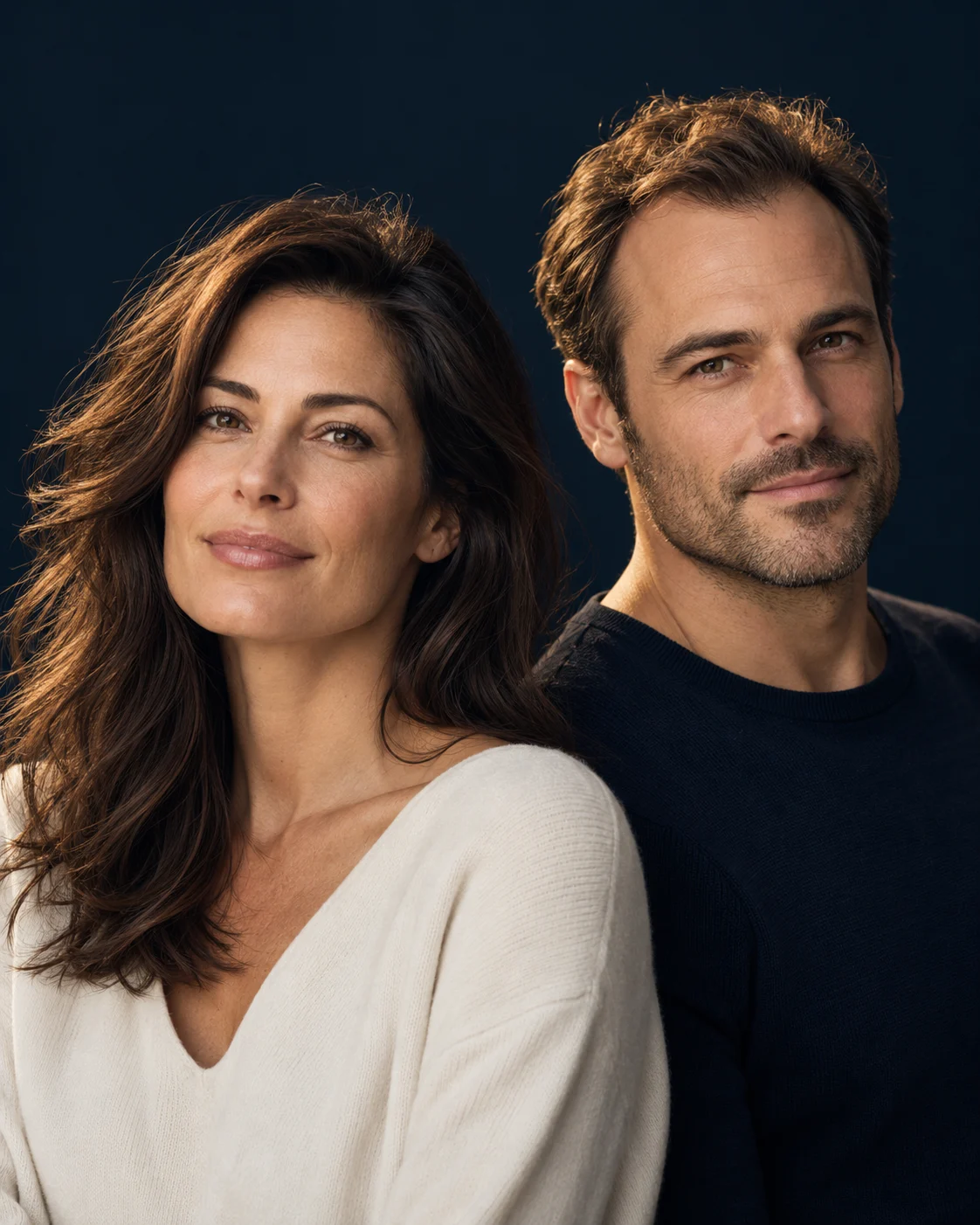 Portrait illustratif d'une femme et d'un homme aux cheveux denses